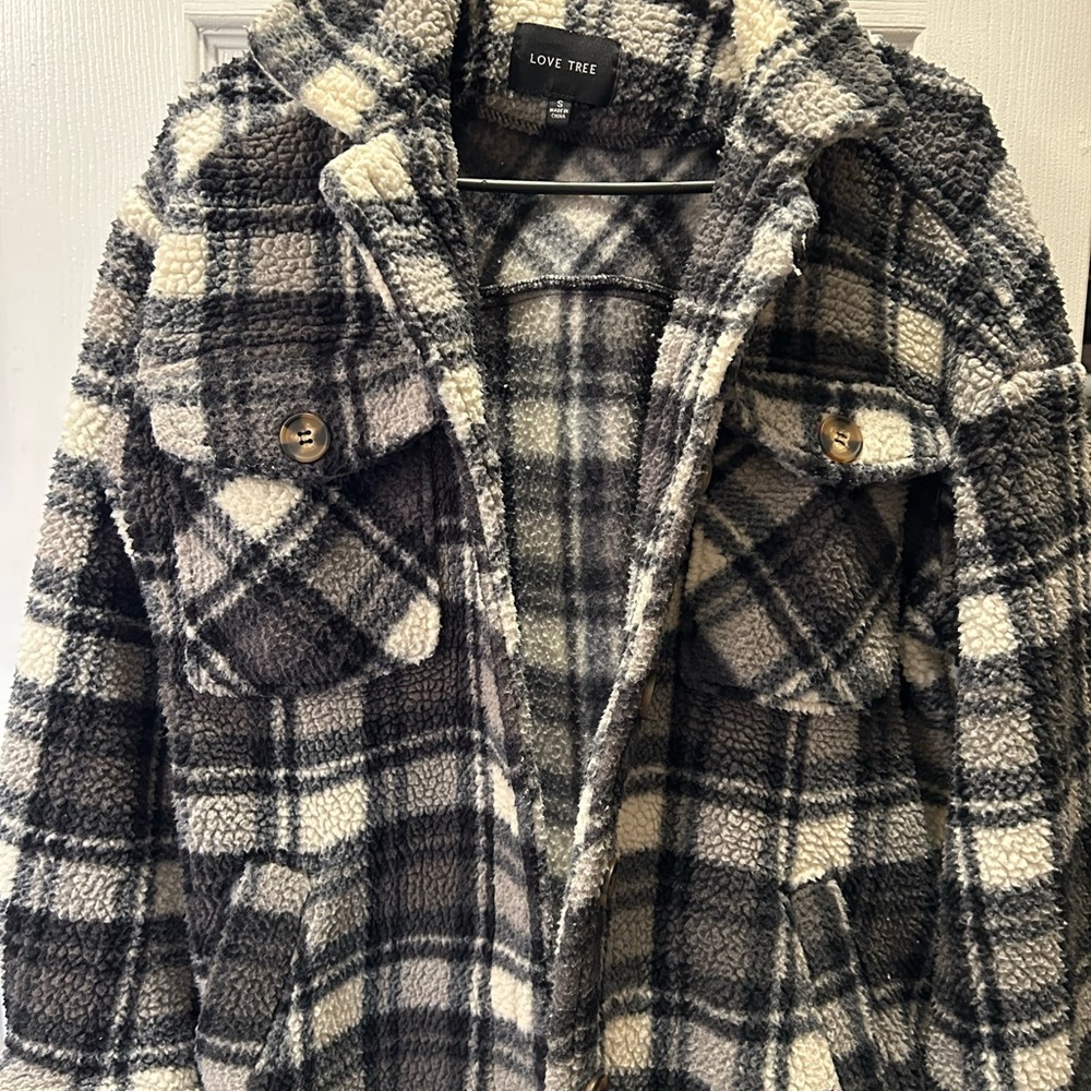 Love Tree Checkered Sherpa Jacket